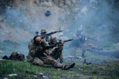 Ukrainian militarymen improving shooting skills